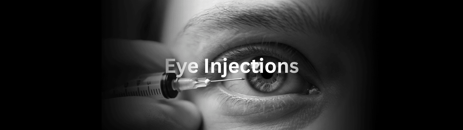 Close-up of a syringe near an iris, illustrating an eye injection procedure.